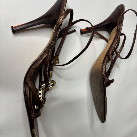 Vintage Bebe Brown Leather Gold Heels - Picture 6 of 8